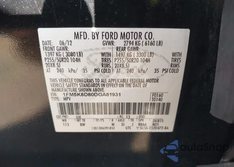 2013 Ford Explorer Xlt from USA, damaged, VIN 1FM5K8D80DGA81931